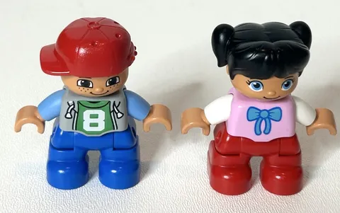 2 LEGO Duplo Creative Building Basket  Minifig 2" Child Figures Blue Red Brown