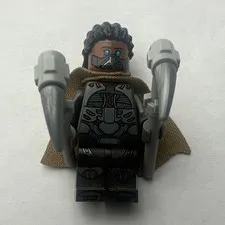 LEGO Plastic Minifigure w/ Tan Fabric Cape & 2 Gray Weapons/Tools