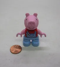 New Lego Duplo Peppa Pig In Overalls w/ Flower Daisy Pink Pig Figure