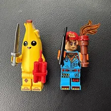 LEGO Minifigures Lot of 2 Banana Guy w/ Sword & Dynamite + Blue Figure Torch