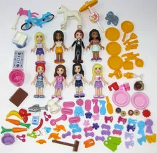 Lego Friends 8 Minifigures Lot Animals Bicycle Accessories Pony foal Food Dishes