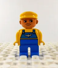 Lego Duplo Figure Airport/Airline Worker yellow cap yellow/blue overalls vintage