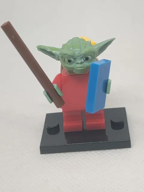 Custom Lego Yoda Christmas  present santa Jedi Minifigure, with black stand  