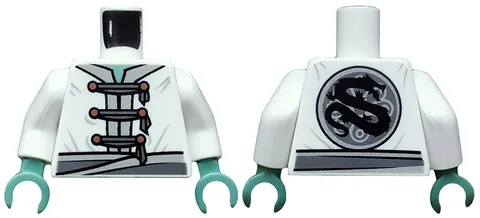 LEGO White Torso Ninjago Tunic with Light Gray Trim and Belt, 3 Dark Gray Ties w