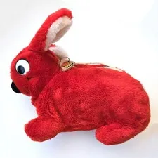 Vintage 1984 LEGO Duplo Red Plush Bunny Zipper Bag Rabbit Case & Keychain Pull