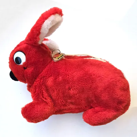 Vintage 1984 LEGO Duplo Red Plush Bunny Zipper Bag Rabbit Case & Keychain Pull