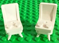 LEGO Lot of 2 Mid Century Modern White Chairs with Horn / Teeth Legs