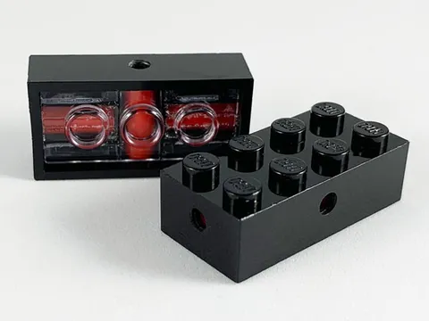 LEGO 2x Black Brick, Modified 2 x 4, Wheels Holder, Trans-Clear Bottom inv.632