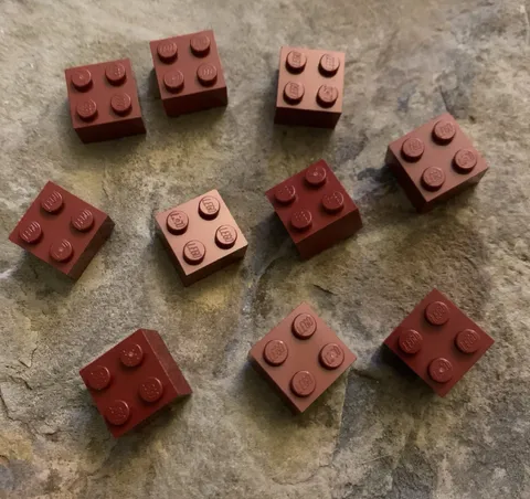 Lego Maroon 2x2 Bricks Lot. 10 Pieces. Used