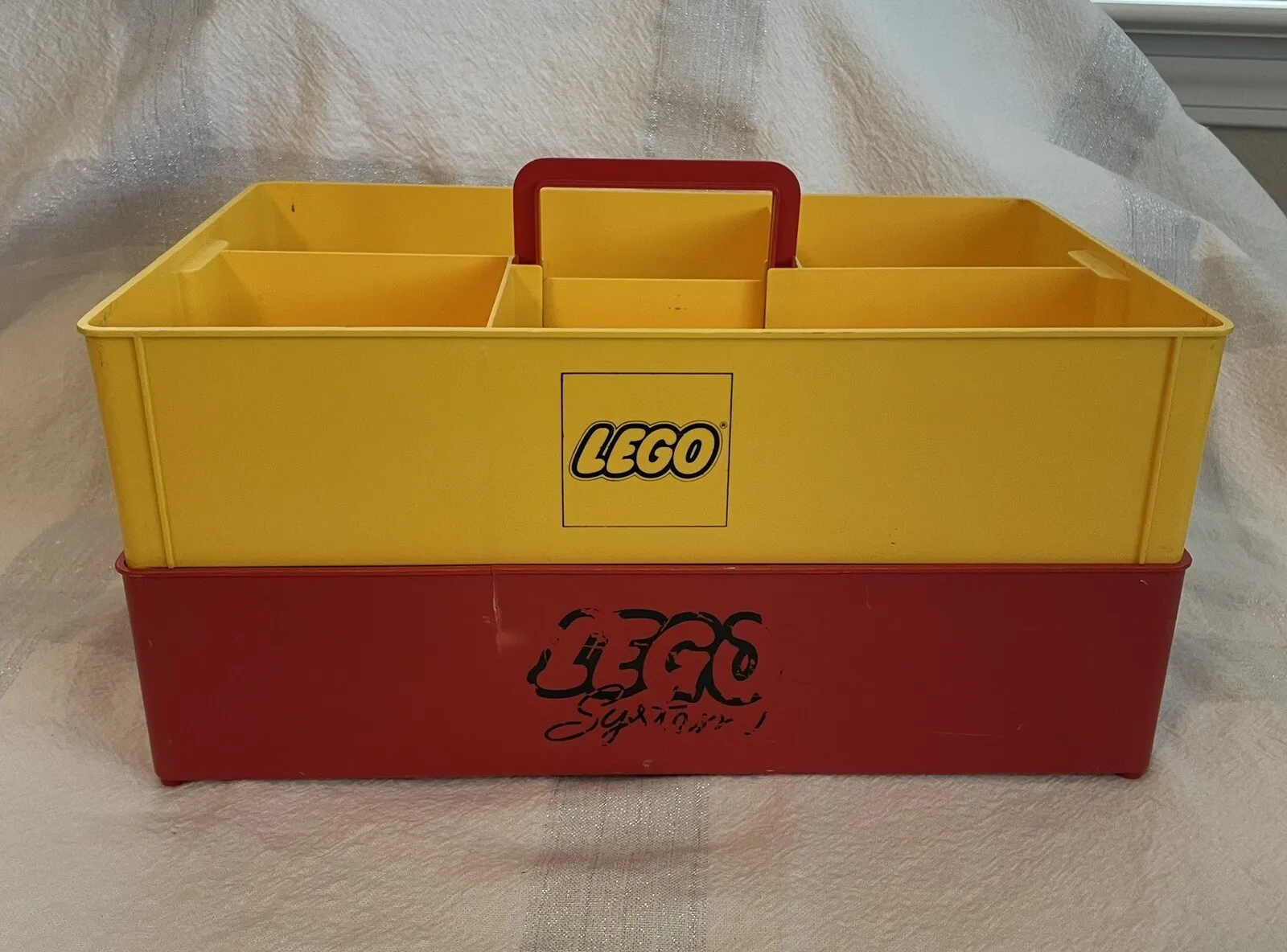 2 Vintage Lego Sorter Trays Stackable Yellow Red Handles Read Description