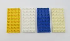 Lego Duplo Lot of 4 Base Plates 4x8 Pegs (2.5" x 5") Yellow, White, Blue, Cream