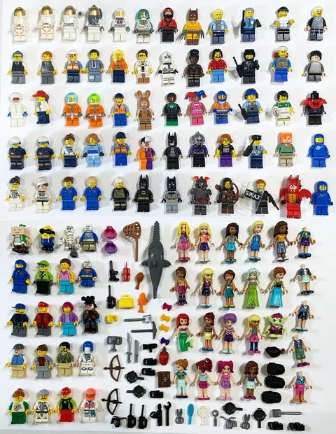 Huge LEGO Minifigure Lot 90+ Space City Police Batman Friends Accessories