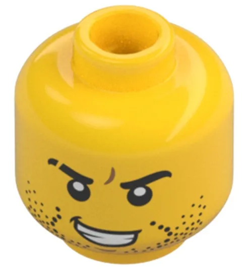Lego PIRATE MINIFIG HEAD Yellow Black Beard Stubble Right Eye Scar Grin D220