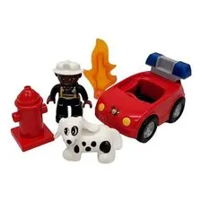 Lego Duplo Male Black Fire Fighter Figure Car Vehicle Hydrant Flame Spotted Dog