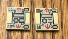 Lego 3068ps1 Tan Tile 2 x 2 with Star Wars SW Rebel Mechanical Pattern Lot Of 2