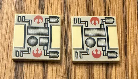 Lego 3068ps1 Tan Tile 2 x 2 with Star Wars SW Rebel Mechanical Pattern Lot Of 2
