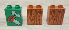 Lot Of 3 Lego Duplo 4066 Brick 1 x 2 x 2 With Bob The Builder Set Patterns Wood