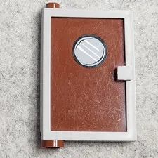 LEGO 73436c04pb01 Door 1x4x5 Left with Reddish Brown Glass with Porthole Sticker