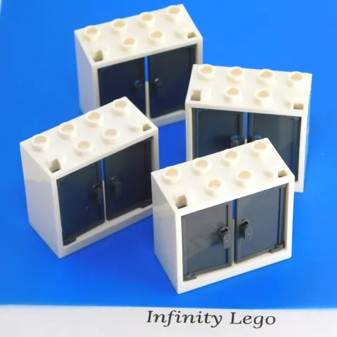 4 LEGO White Window 2 x 4 x 3 Square Holes with Dark Grey 2 Doors (60614 60598)