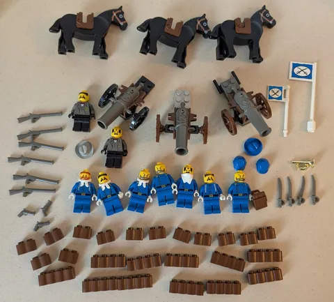 LEGO Western Cavalry Blue Uniform Soldiers, horses, cannons & accessories