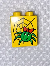 Vintage 1998 LEGO Duplo Yellow Brick 2x2x2 Spider & Web Pattern READ DESCRIPTION