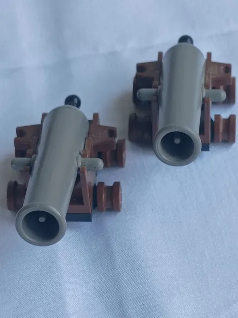 LEGO Pirates Lot of 2 Gray Cannons with Brown Bases (2527 / x110c01) Vintage