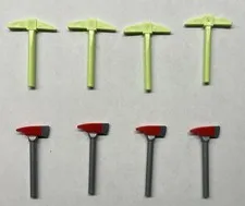 LEGO Minifigure Tool Lot 8 Pc 4 Lime Pickaxes & 4 Red Gray Axes Genuine LEGO