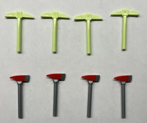 LEGO Minifigure Tool Lot 8 Pc 4 Lime Pickaxes & 4 Red Gray Axes Genuine LEGO