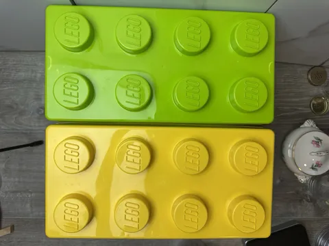 LEGO Storage Brick Boxes Large 8 Stud Green  & Yellow  Set Of 2