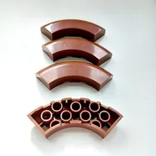 4 LEGO PART 7033 Brick Round Corner 5 x 5 x 1cm Curved, Bottom Cut Outs Brown