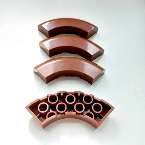 4 LEGO PART 7033 Brick Round Corner 5 x 5 x 1cm Curved, Bottom Cut Outs Brown