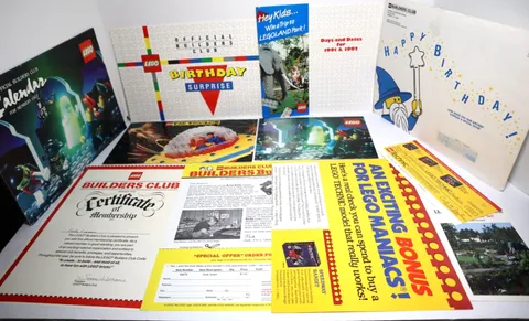 Huge Lot Vintage Lego Builder's Club Mania Birthday Kit Catalogs 1990s Magazines