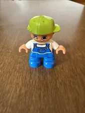 Lego Duplo Boy Blue Overalls Green Cap Figure Minifigure Brother Male Kid Child