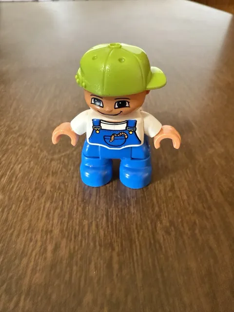 Lego Duplo Boy Blue Overalls Green Cap Figure Minifigure Brother Male Kid Child