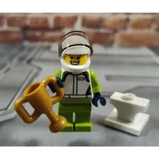 Lego Race Car Driver Minifigure & Trophy with Stand from City Set 60322