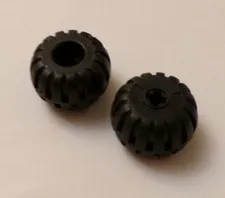 Lego x2 Black Full Rubber Balloon Wheels, Axle Hole, 4288 (028-301)