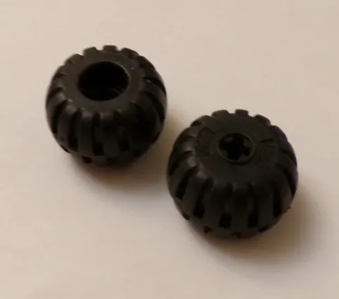 Lego x2 Black Full Rubber Balloon Wheels, Axle Hole, 4288 (028-301)