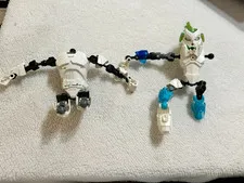 LEGO BIONICLE Lot 2 Figures White Blue Green Incomplete Parts Repair AS IS
