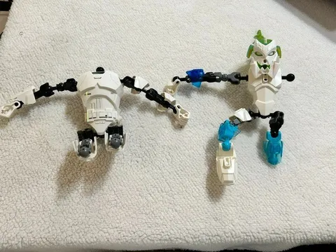 LEGO BIONICLE Lot 2 Figures White Blue Green Incomplete Parts Repair AS IS