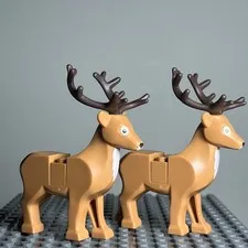 Lego 51493C01PB01 Deer with Rubber Dark Brown Antlers Stag Reindeer Lot Of 2 1X