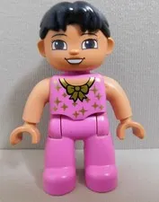 Lego Duplo Figure 10503 Circus Show Performer Pink Gold Bow Stars Black Ponytail