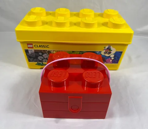 Lot of 2 LEGO Storage Boxes 10696 Yellow Brick & Red Carry Case Pink Handle