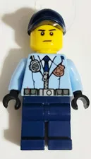 LEGO City Police Officer Minifigure Light Blue Shirt Dark Blue Legs Black Hat