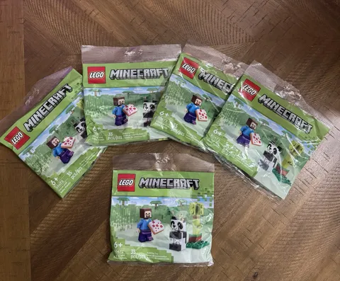 🐼 New! Lot Of 5! LEGO Minecraft 30672 Poly Bag- Sealed - STEVE & BABY PANDA