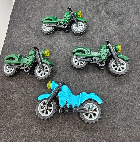 Lego Dark Green Motorcycle with Black Chassis and Gray Wheels LOT - Jurassic