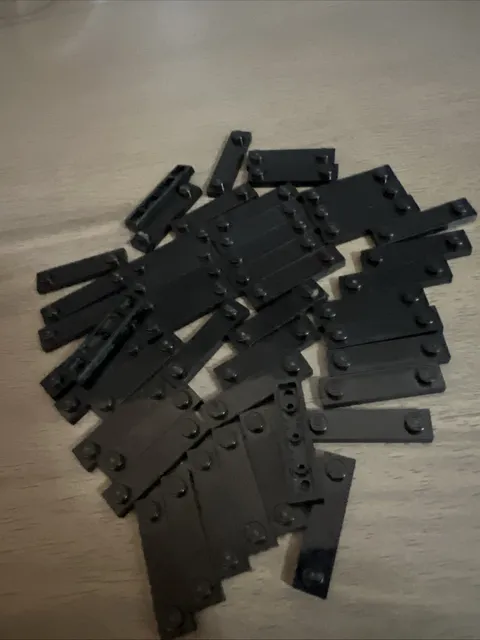 LEGO 92593 Black Plate, Modified 1 x 4 with 2 Studs without Groove - 47 Pieces