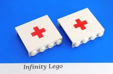 2 LEGO Vintage White Panel 1 x 4 x 3 w/ Printed Red Cross Solid Studs 30007 6688