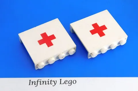 2 LEGO Vintage White Panel 1 x 4 x 3 w/ Printed Red Cross Solid Studs 30007 6688