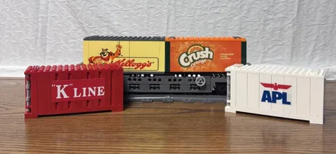 Custom Brick Train Double Container Wagon Including Four Containers