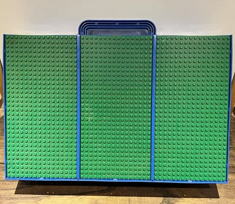 Vintage 1989 Lego Carry Case 3 Section Divided Blue W/ Green Covers & Handle VTG